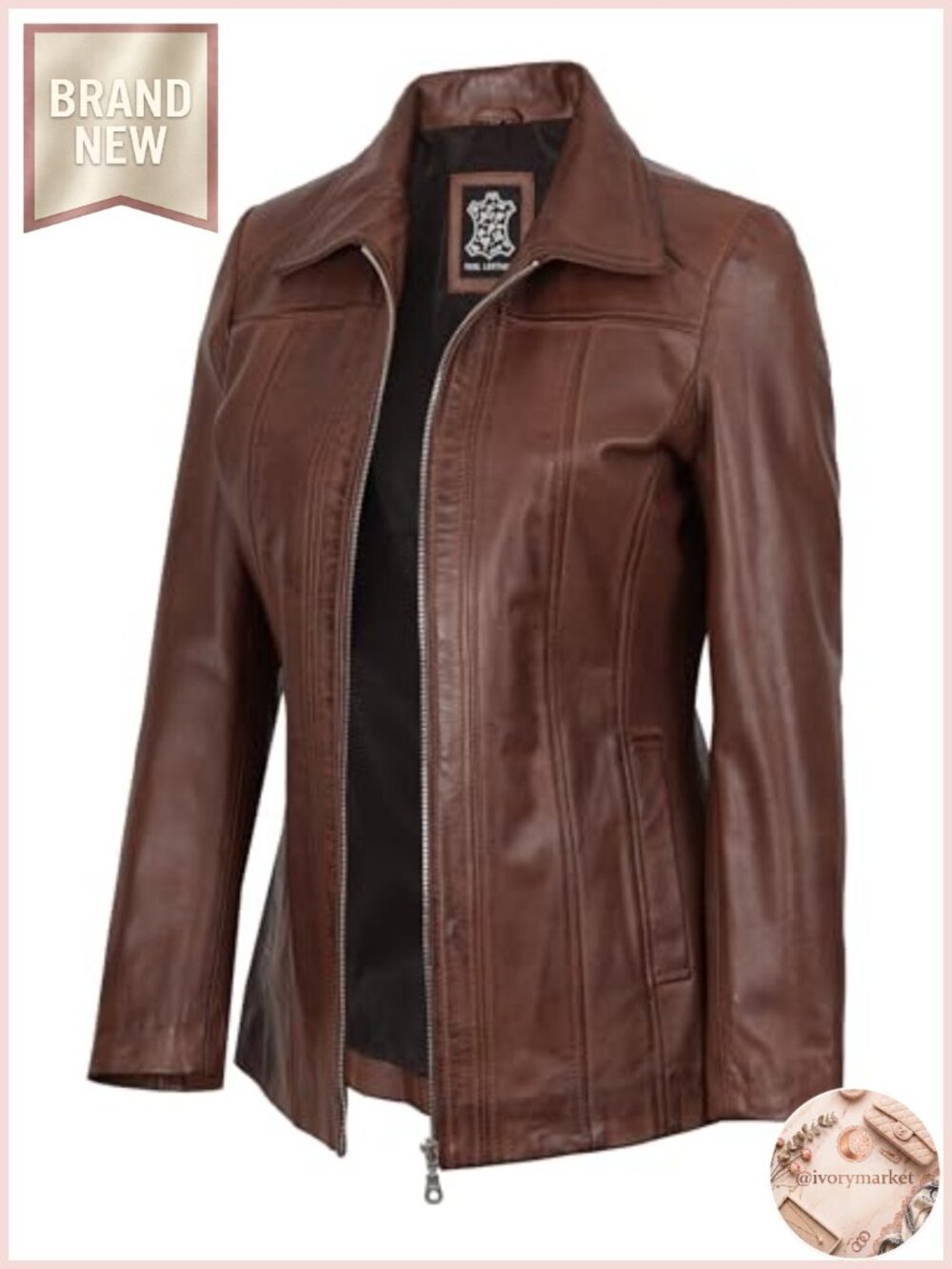 Real Lambskin Leather Jacket Car Coat Style Long Women Zip